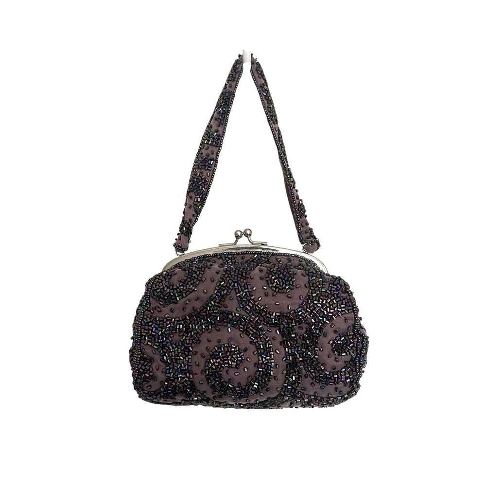Vintage Style Beaded Satin Evening Kiss Lock Micro Mini Bag Purse Whimsigoth - Picture 3 of 8